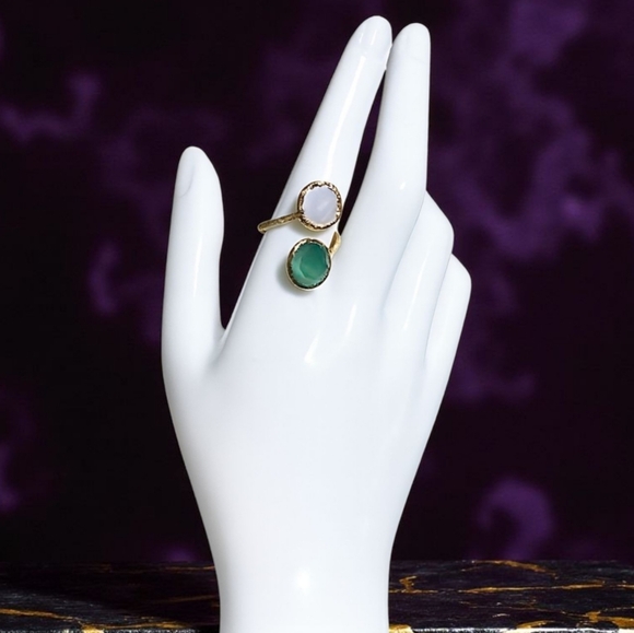 🆕️Turkish Artisan Genuine Emerald & Glass Pearl Adjustable Ring 18K Gold Plated - Picture 4 of 15